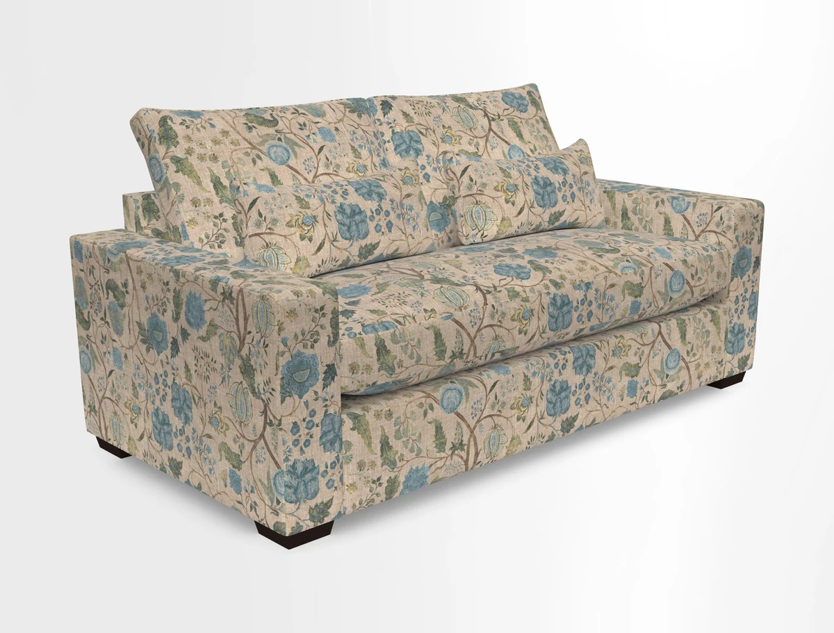 Linear 4 seater sofa in Harpers Bazaar Palette Studio Green with seat cushion in Linwood Romney Wool Forest