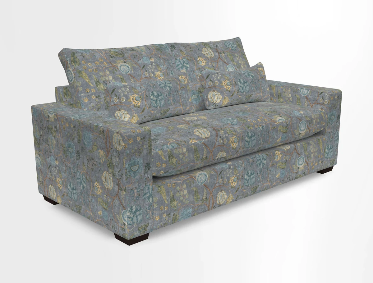 Linear 4 seater sofa in Harpers Bazaar Palette Studio Green with seat cushion in Linwood Romney Wool Forest