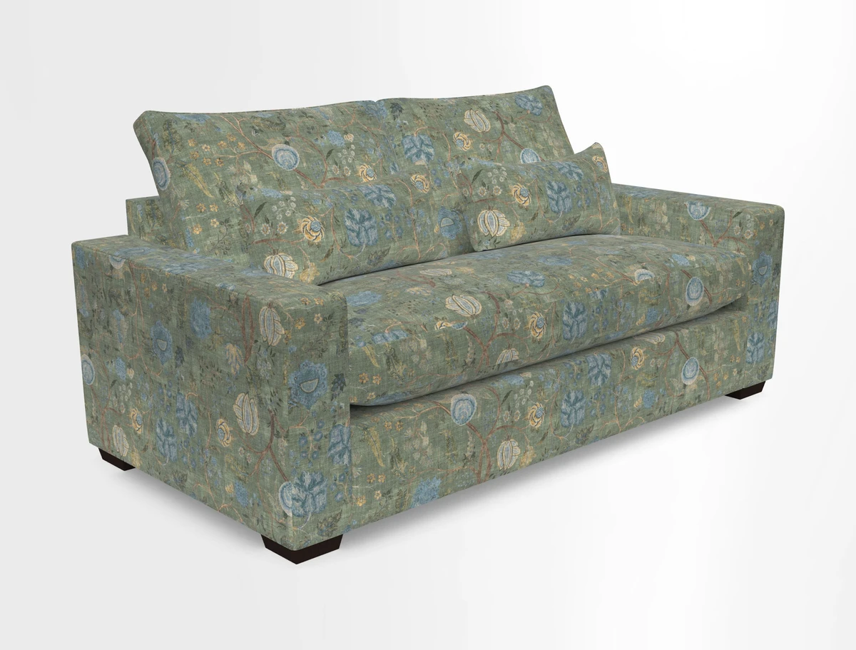 Linear 4 seater sofa in Harpers Bazaar Palette Studio Green with seat cushion in Linwood Romney Wool Forest