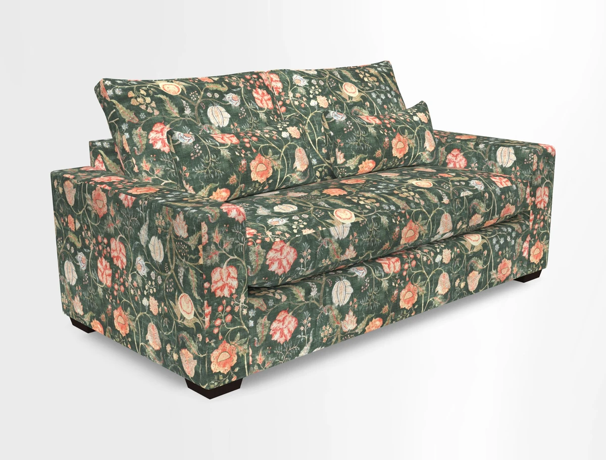 Linear 4 seater sofa in Harpers Bazaar Palette Studio Green with seat cushion in Linwood Romney Wool Forest
