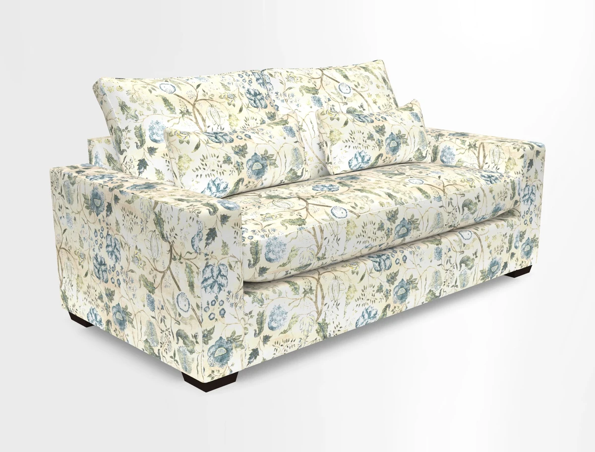 Linear 4 seater sofa in Harpers Bazaar Palette Studio Green with seat cushion in Linwood Romney Wool Forest