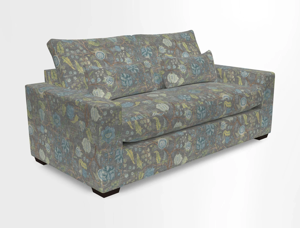Linear 4 seater sofa in Harpers Bazaar Palette Studio Green with seat cushion in Linwood Romney Wool Forest