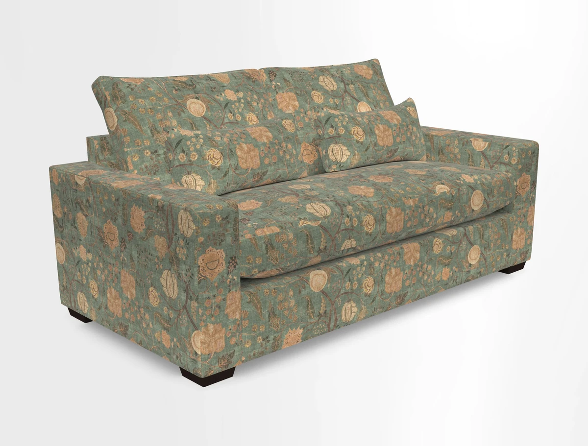 Linear 4 seater sofa in Harpers Bazaar Palette Studio Green with seat cushion in Linwood Romney Wool Forest