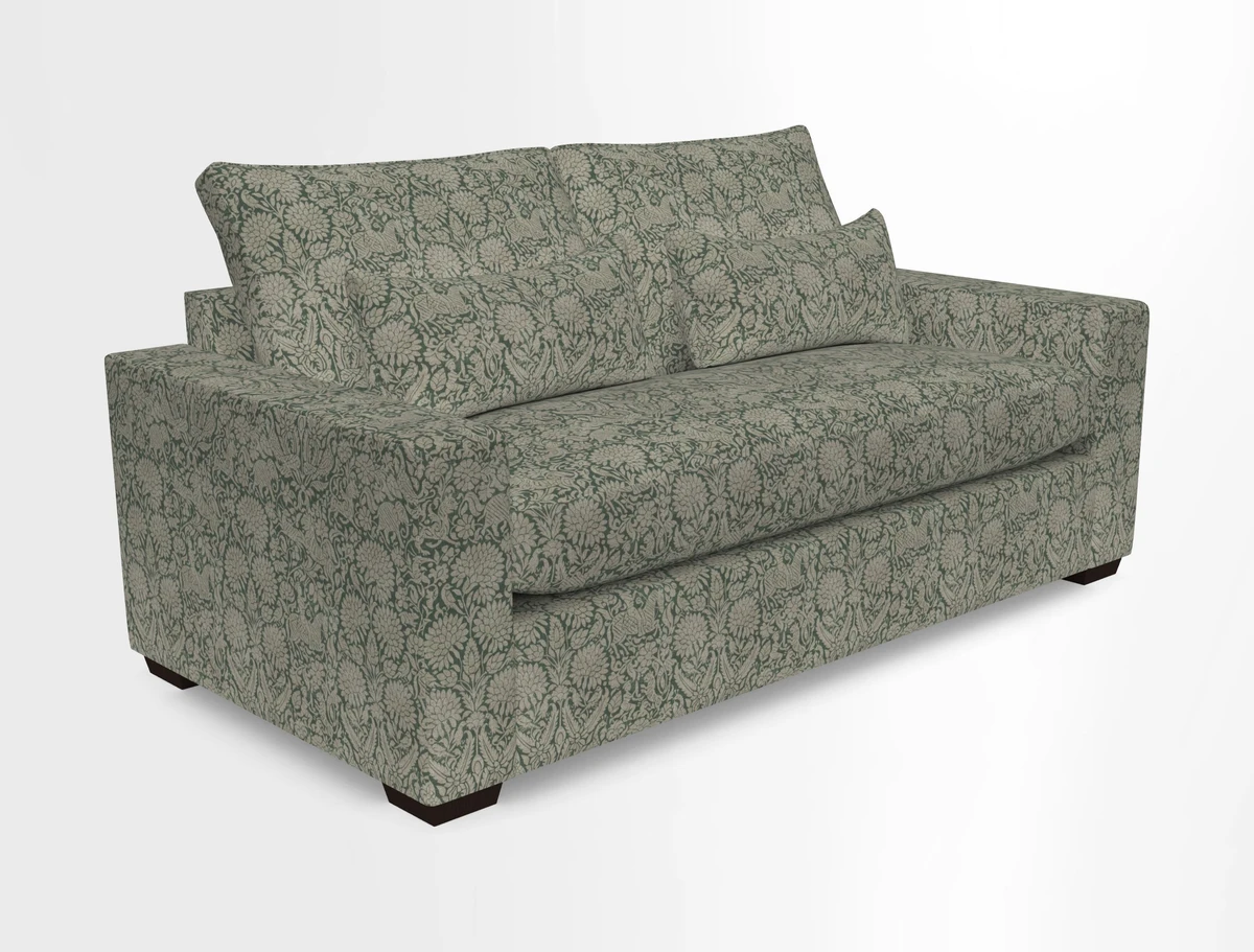 Linear 4 seater sofa in Harpers Bazaar Palette Studio Green with seat cushion in Linwood Romney Wool Forest