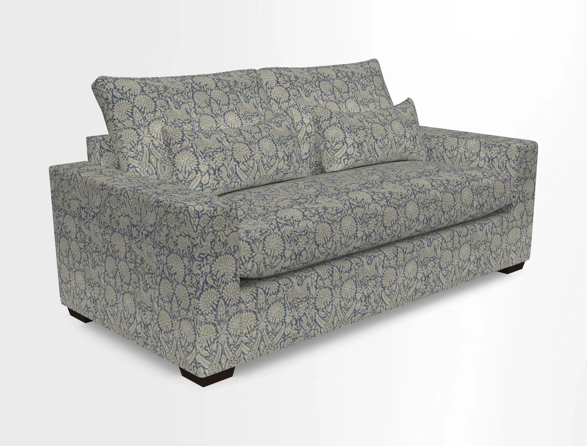 Linear 4 seater sofa in Harpers Bazaar Palette Studio Green with seat cushion in Linwood Romney Wool Forest