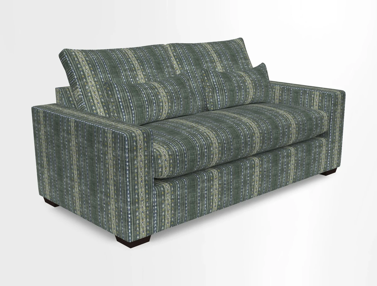 Linear 4 seater sofa in Harpers Bazaar Palette Studio Green with seat cushion in Linwood Romney Wool Forest