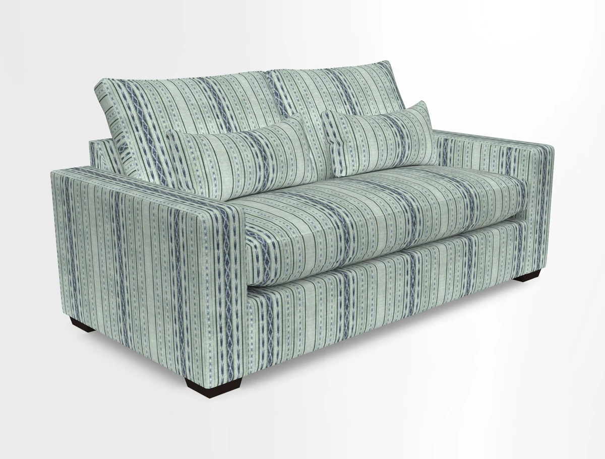 Linear 4 seater sofa in Harpers Bazaar Palette Studio Green with seat cushion in Linwood Romney Wool Forest