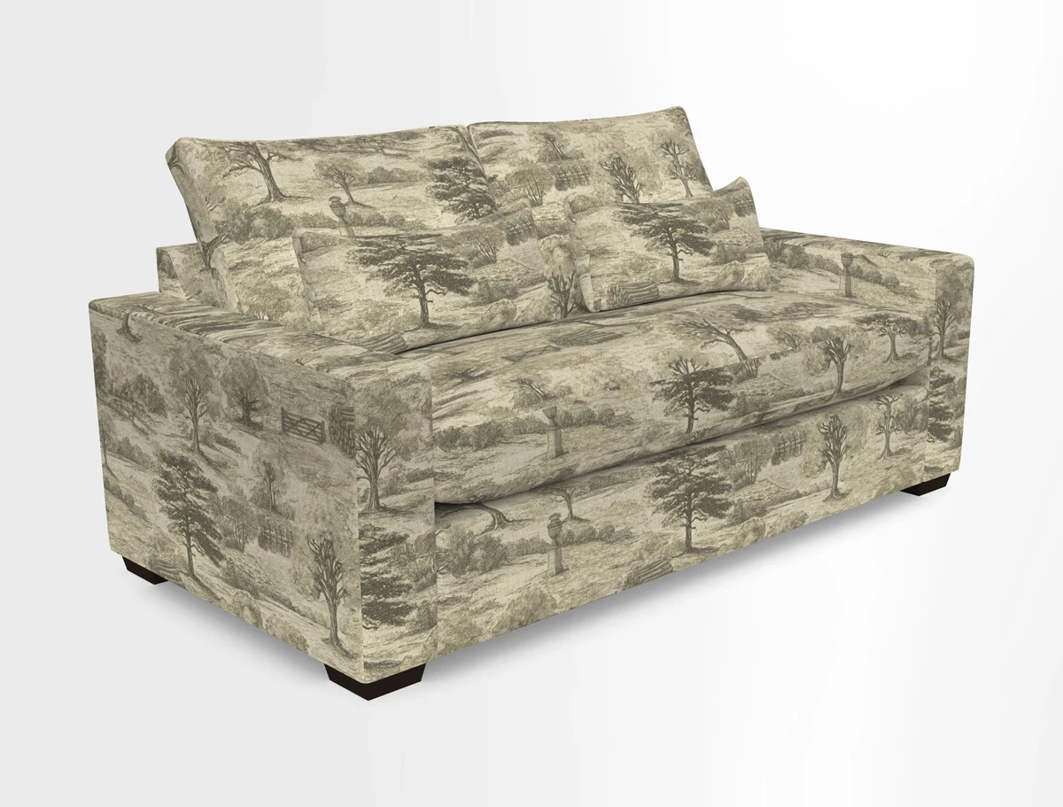 Linear 4 seater sofa in Harpers Bazaar Palette Studio Green with seat cushion in Linwood Romney Wool Forest
