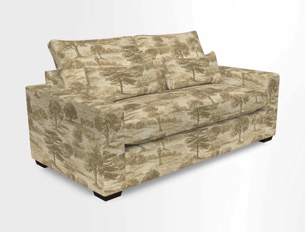 Linear 4 seater sofa in Harpers Bazaar Palette Studio Green with seat cushion in Linwood Romney Wool Forest