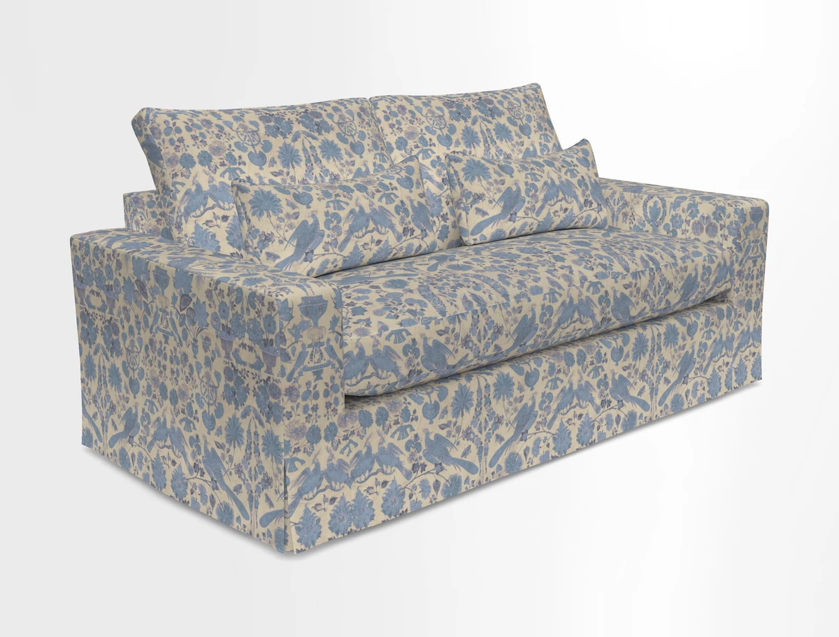 Linear 4 seater sofa in Harpers Bazaar Palette Studio Green with seat cushion in Linwood Romney Wool Forest