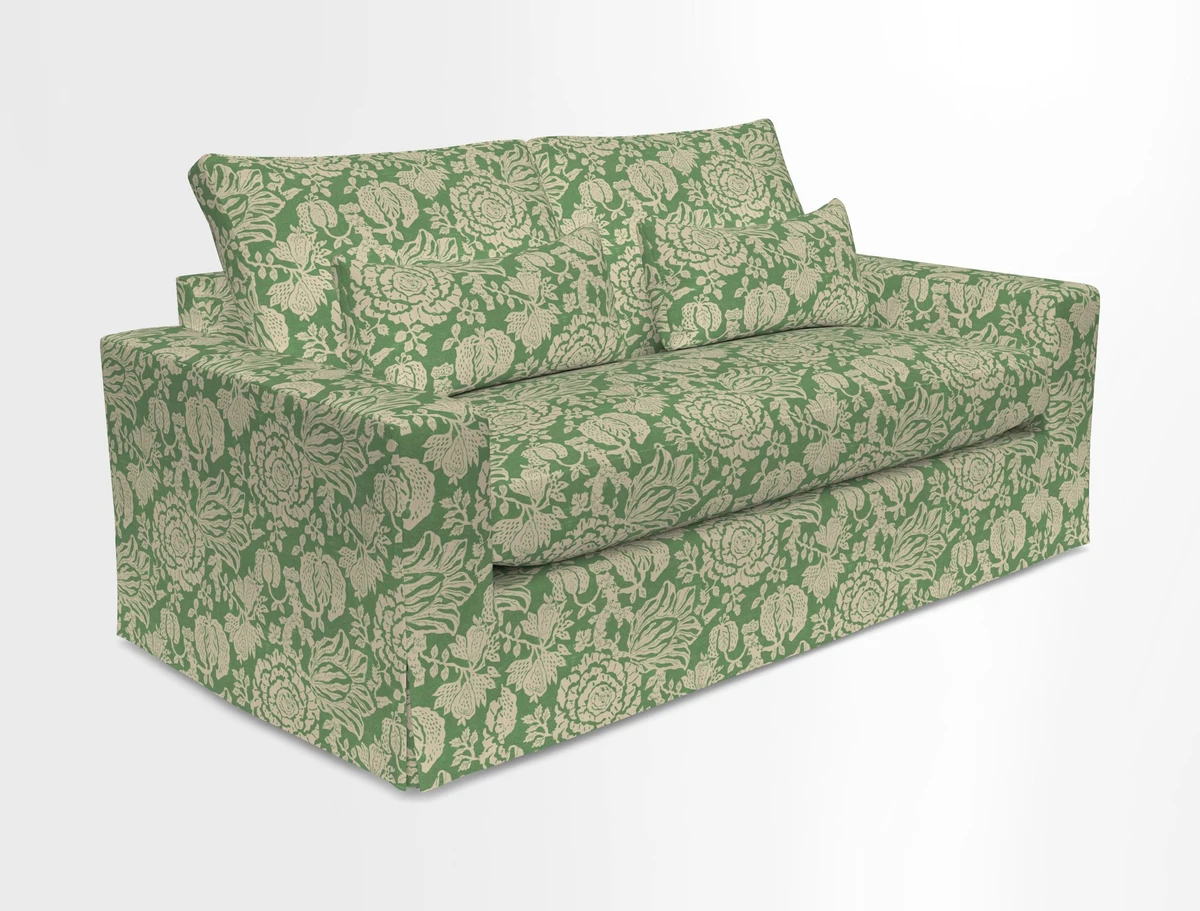 Linear 4 seater sofa in Harpers Bazaar Palette Studio Green with seat cushion in Linwood Romney Wool Forest