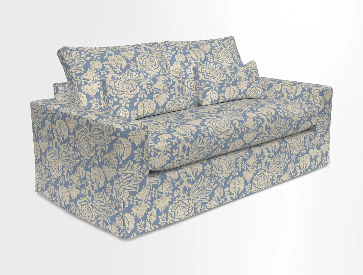 Linear 4 seater sofa in Harpers Bazaar Palette Studio Green with seat cushion in Linwood Romney Wool Forest