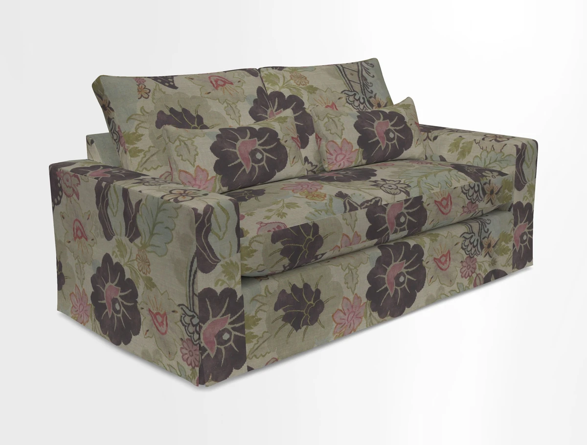 Linear 4 seater sofa in Harpers Bazaar Palette Studio Green with seat cushion in Linwood Romney Wool Forest
