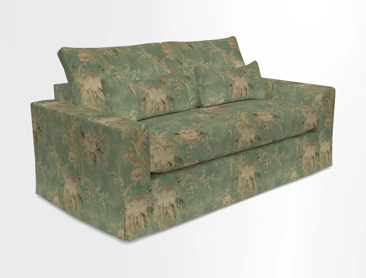 Linear 4 seater sofa in Harpers Bazaar Palette Studio Green with seat cushion in Linwood Romney Wool Forest