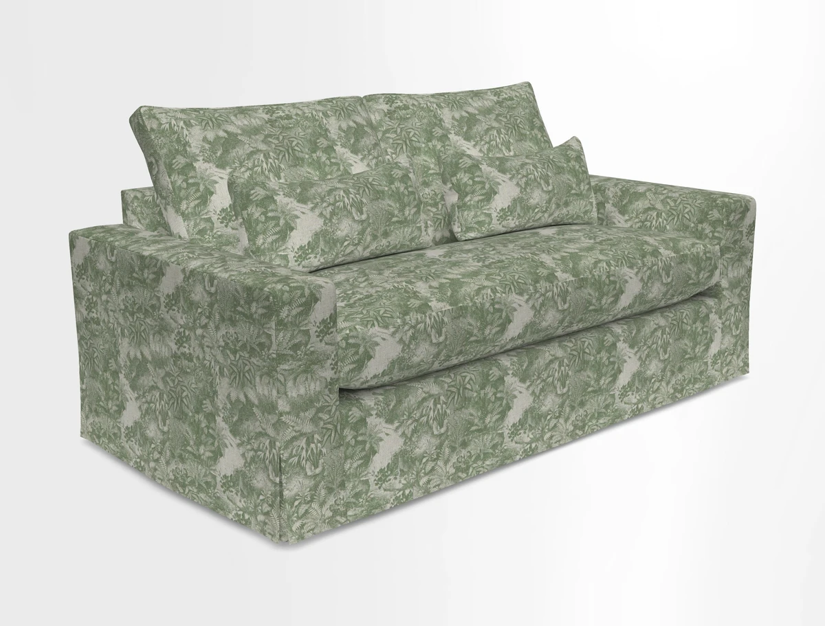 Linear 4 seater sofa in Harpers Bazaar Palette Studio Green with seat cushion in Linwood Romney Wool Forest