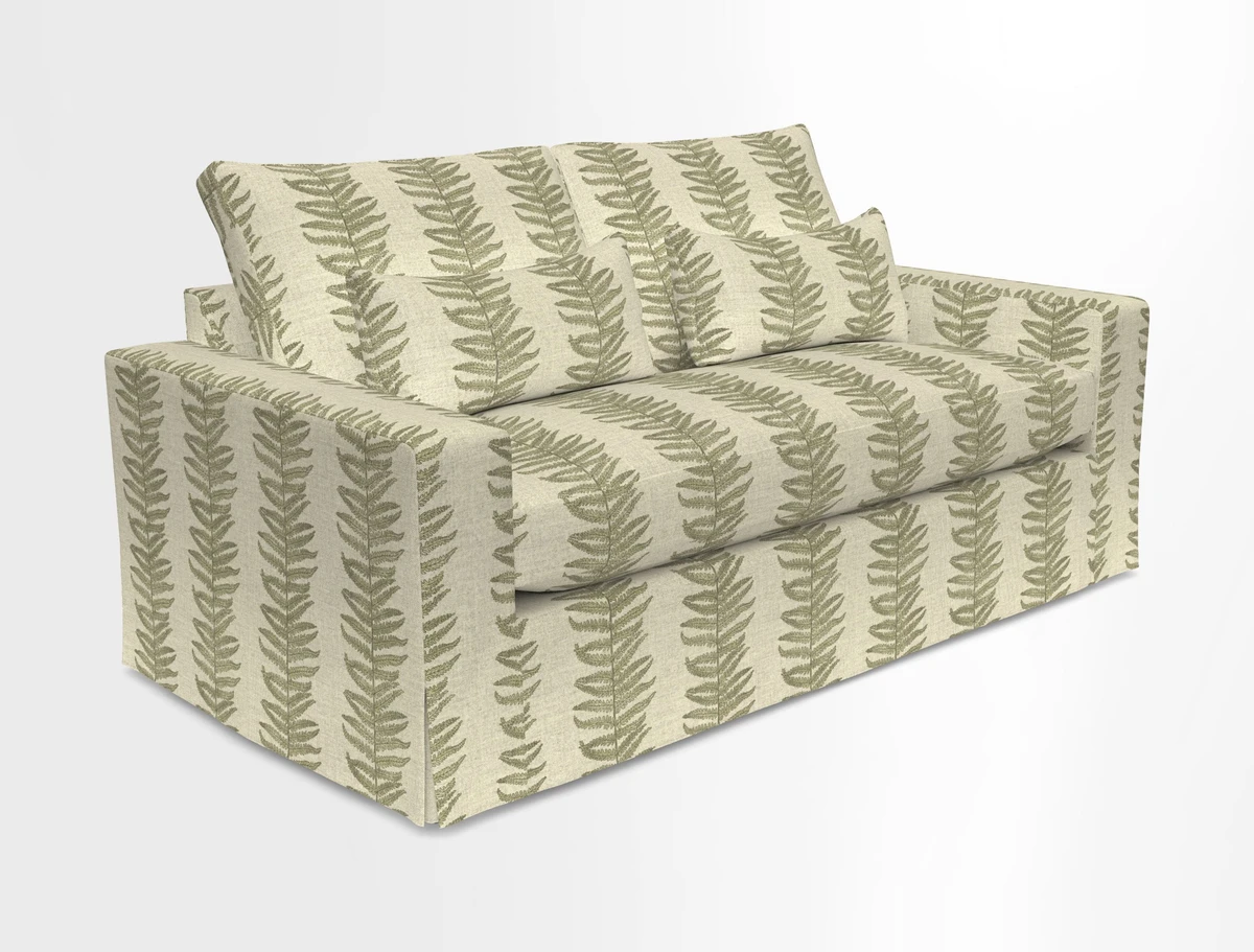 Linear 4 seater sofa in Harpers Bazaar Palette Studio Green with seat cushion in Linwood Romney Wool Forest
