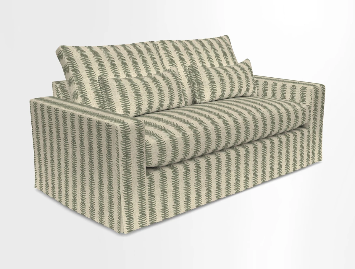 Linear 4 seater sofa in Harpers Bazaar Palette Studio Green with seat cushion in Linwood Romney Wool Forest