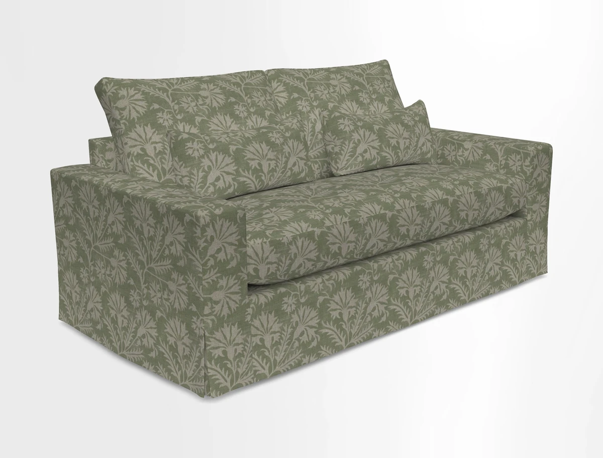 Linear 4 seater sofa in Harpers Bazaar Palette Studio Green with seat cushion in Linwood Romney Wool Forest
