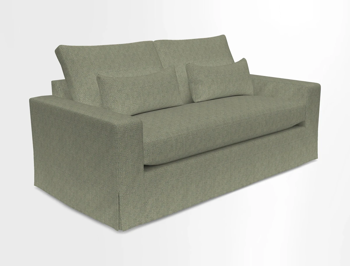 Linear 4 seater sofa in Harpers Bazaar Palette Studio Green with seat cushion in Linwood Romney Wool Forest