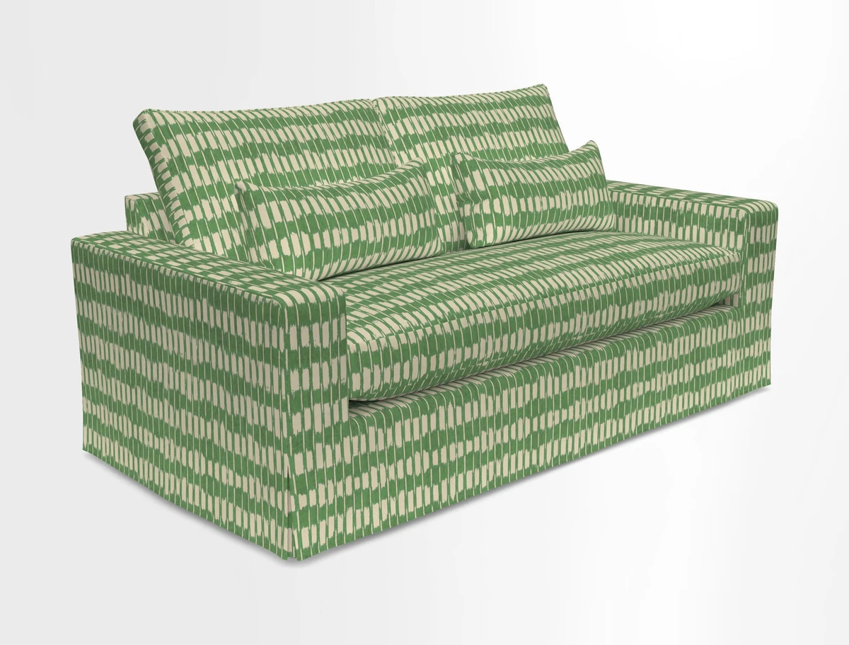 Linear 4 seater sofa in Harpers Bazaar Palette Studio Green with seat cushion in Linwood Romney Wool Forest