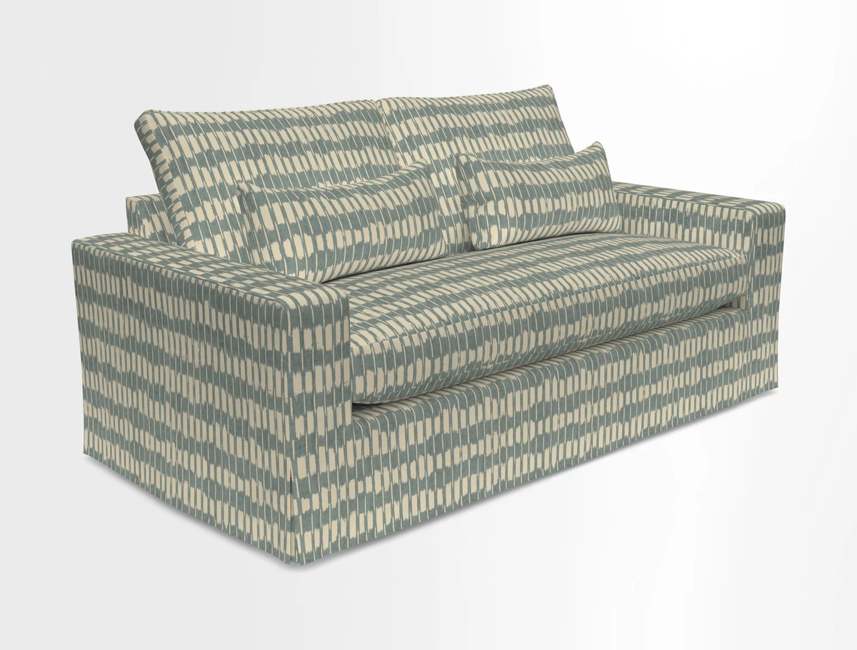 Linear 4 seater sofa in Harpers Bazaar Palette Studio Green with seat cushion in Linwood Romney Wool Forest