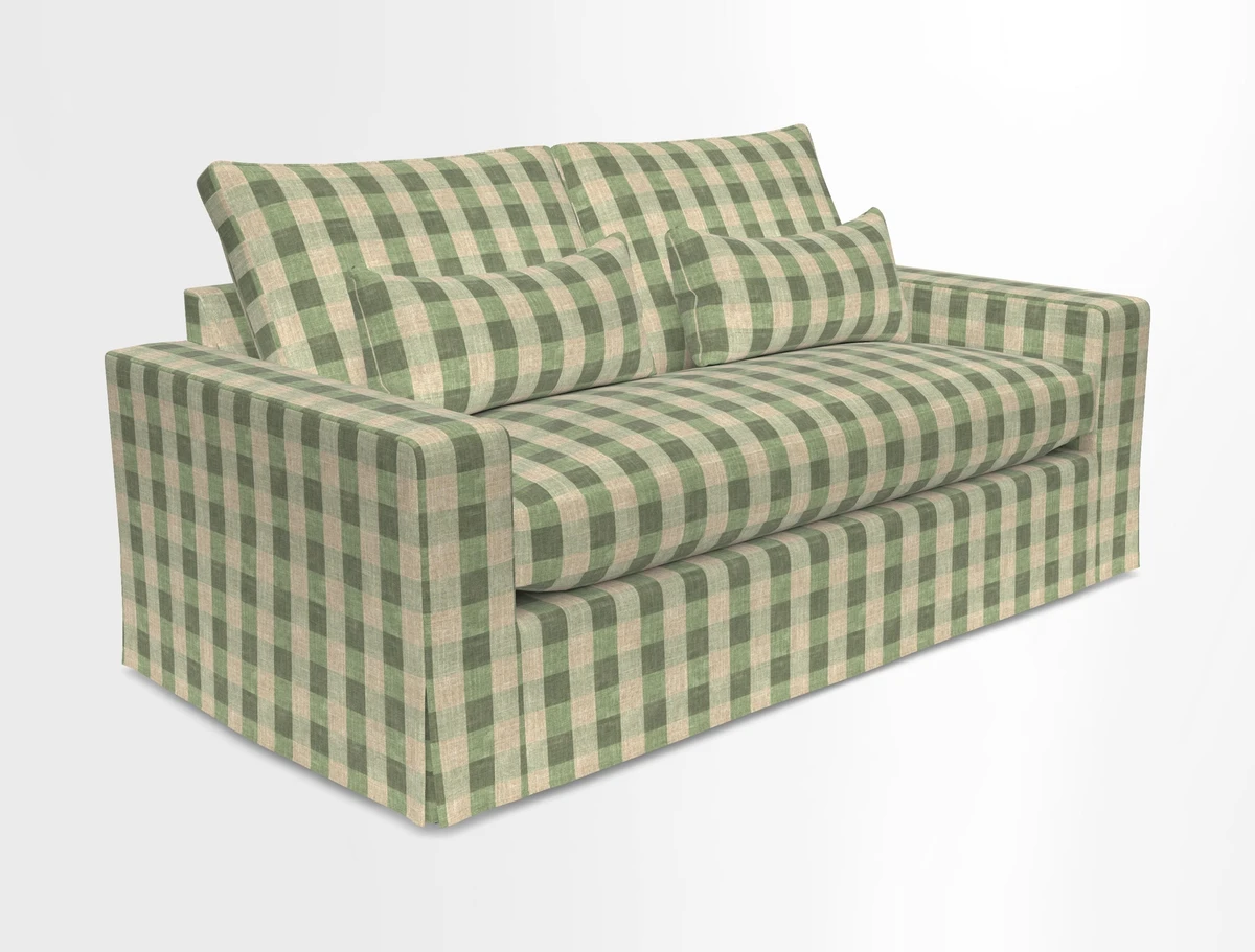 Linear 4 seater sofa in Harpers Bazaar Palette Studio Green with seat cushion in Linwood Romney Wool Forest