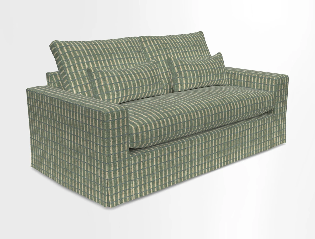Linear 4 seater sofa in Harpers Bazaar Palette Studio Green with seat cushion in Linwood Romney Wool Forest