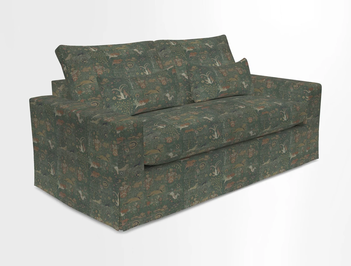 Linear 4 seater sofa in Harpers Bazaar Palette Studio Green with seat cushion in Linwood Romney Wool Forest