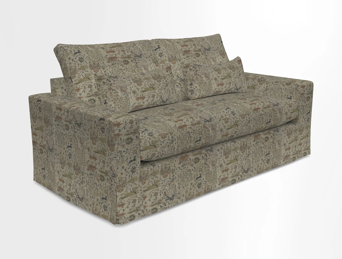 Linear 4 seater sofa in Harpers Bazaar Palette Studio Green with seat cushion in Linwood Romney Wool Forest