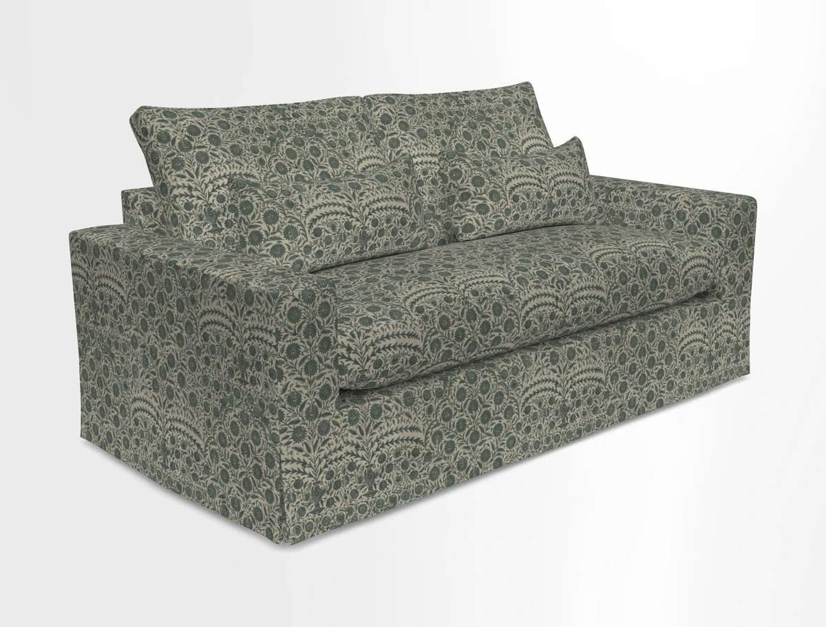 Linear 4 seater sofa in Harpers Bazaar Palette Studio Green with seat cushion in Linwood Romney Wool Forest
