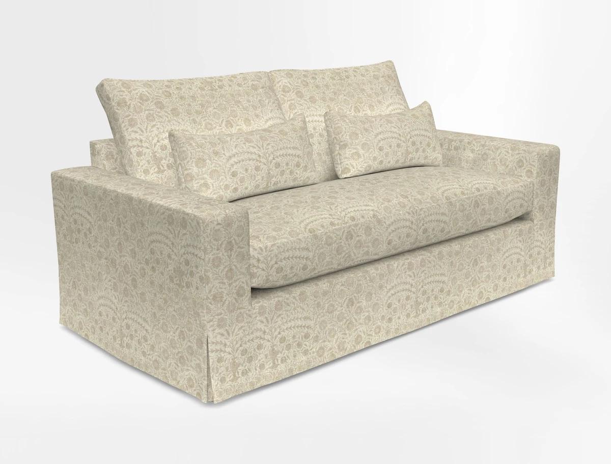 Linear 4 seater sofa in Harpers Bazaar Palette Studio Green with seat cushion in Linwood Romney Wool Forest