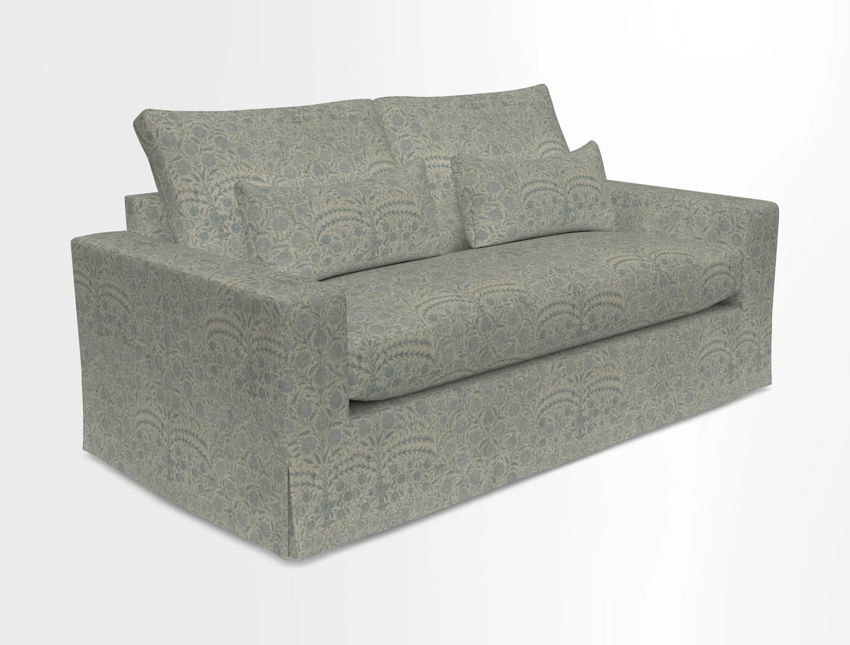 Linear 4 seater sofa in Harpers Bazaar Palette Studio Green with seat cushion in Linwood Romney Wool Forest