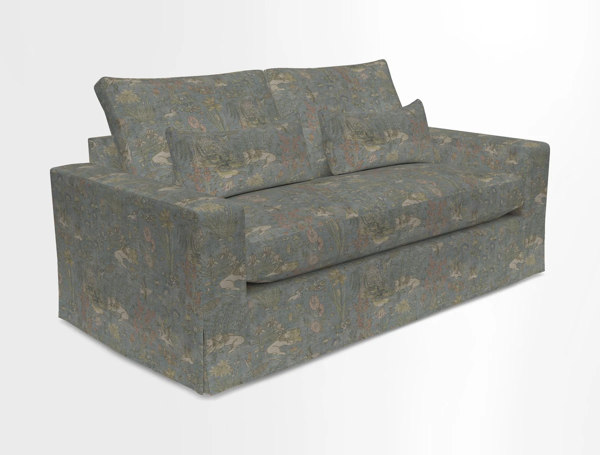 Linear 4 seater sofa in Harpers Bazaar Palette Studio Green with seat cushion in Linwood Romney Wool Forest
