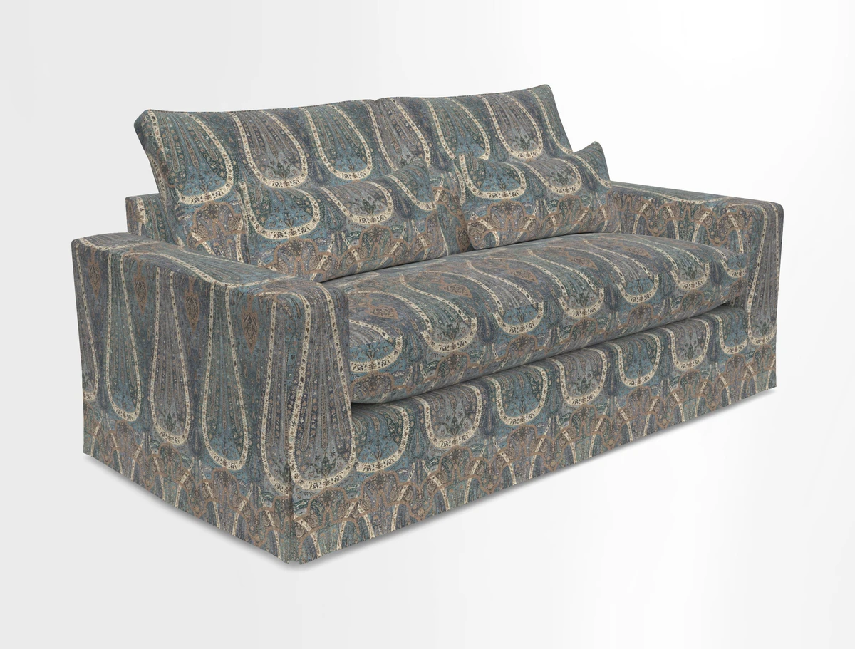 Linear 4 seater sofa in Harpers Bazaar Palette Studio Green with seat cushion in Linwood Romney Wool Forest