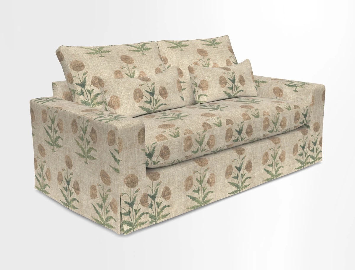 Linear 4 seater sofa in Harpers Bazaar Palette Studio Green with seat cushion in Linwood Romney Wool Forest