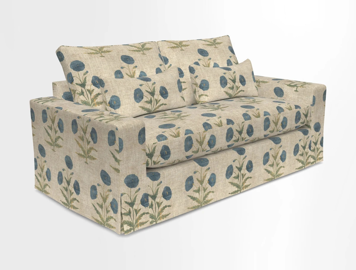 Linear 4 seater sofa in Harpers Bazaar Palette Studio Green with seat cushion in Linwood Romney Wool Forest