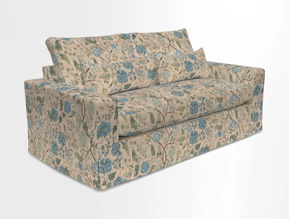 Linear 4 seater sofa in Harpers Bazaar Palette Studio Green with seat cushion in Linwood Romney Wool Forest