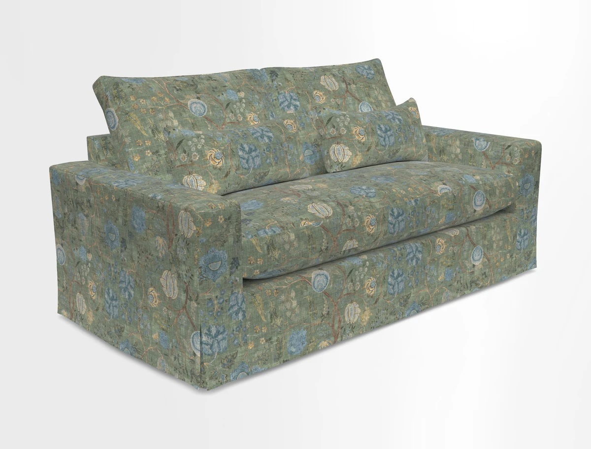 Linear 4 seater sofa in Harpers Bazaar Palette Studio Green with seat cushion in Linwood Romney Wool Forest