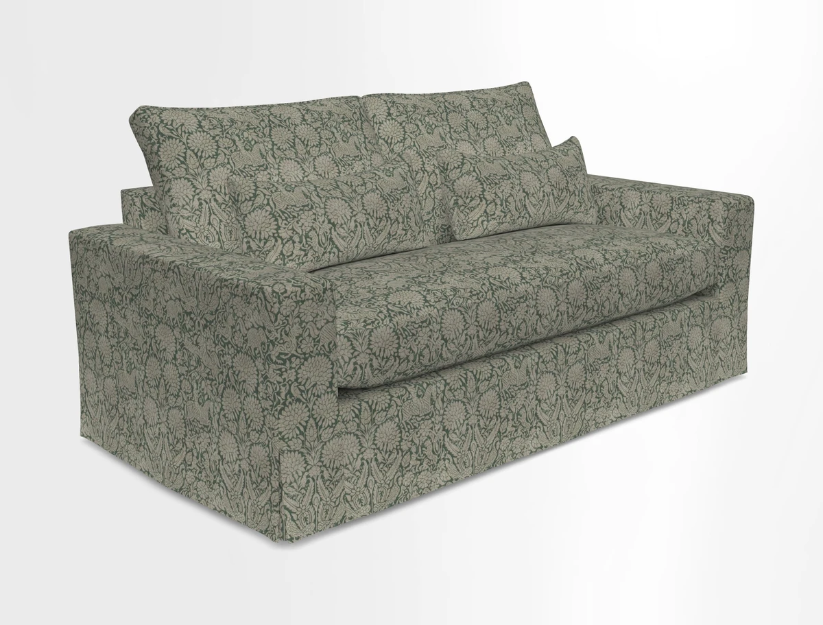 Linear 4 seater sofa in Harpers Bazaar Palette Studio Green with seat cushion in Linwood Romney Wool Forest