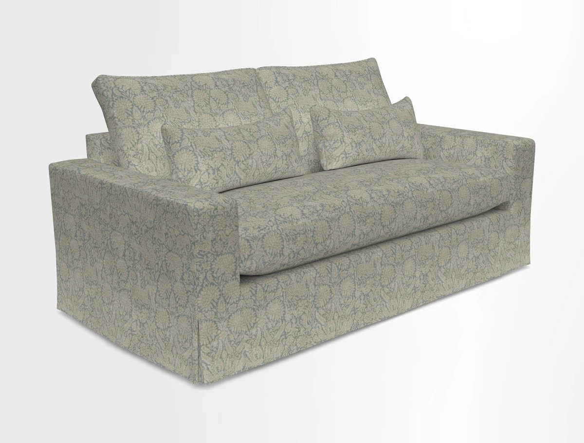 Linear 4 seater sofa in Harpers Bazaar Palette Studio Green with seat cushion in Linwood Romney Wool Forest