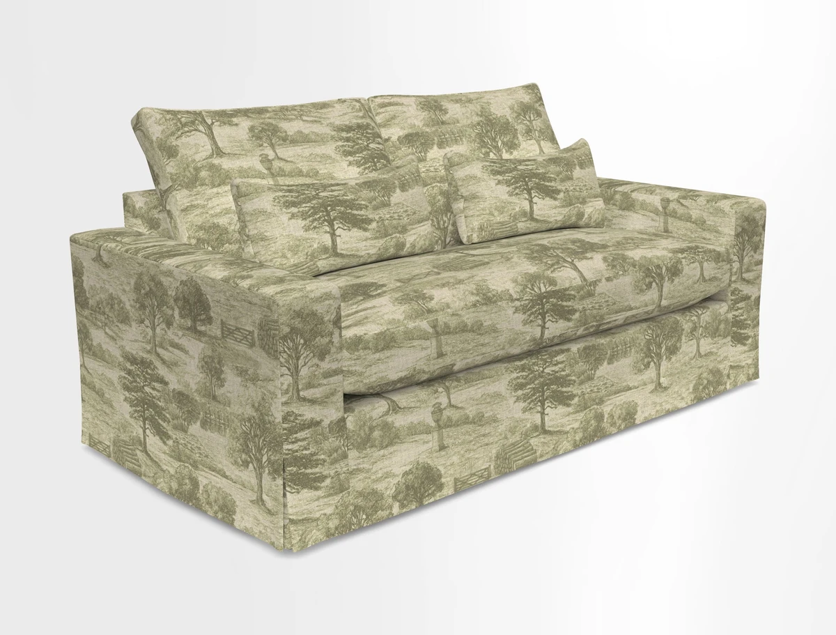 Linear 4 seater sofa in Harpers Bazaar Palette Studio Green with seat cushion in Linwood Romney Wool Forest