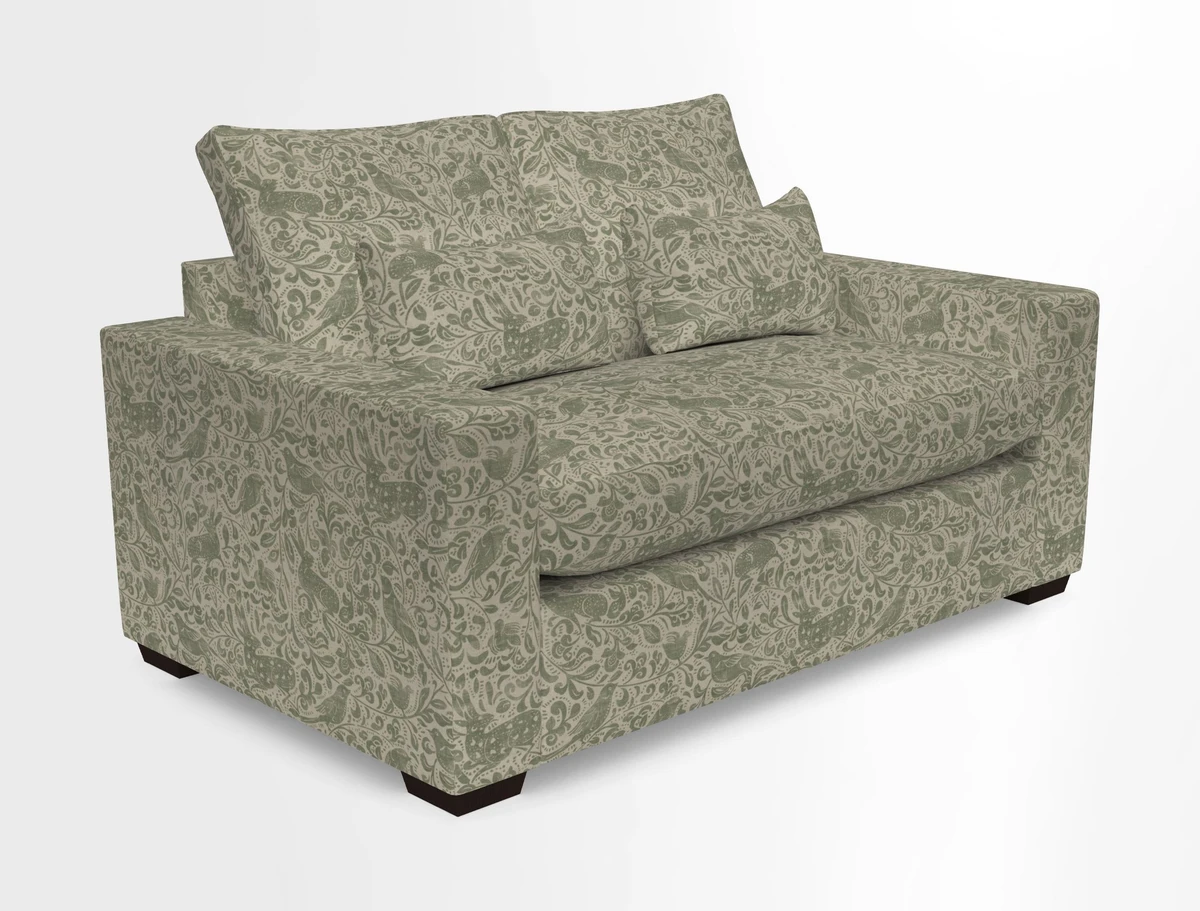 Linear 4 seater sofa in Harpers Bazaar Palette Studio Green with seat cushion in Linwood Romney Wool Forest