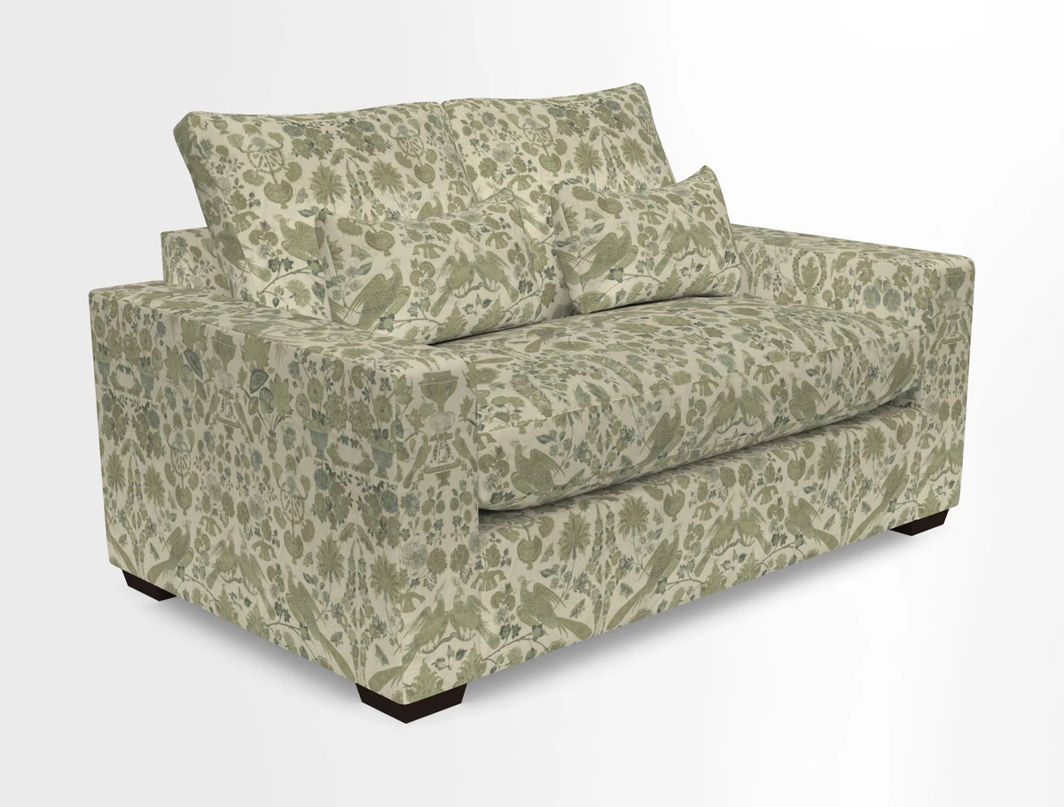 Linear 4 seater sofa in Harpers Bazaar Palette Studio Green with seat cushion in Linwood Romney Wool Forest