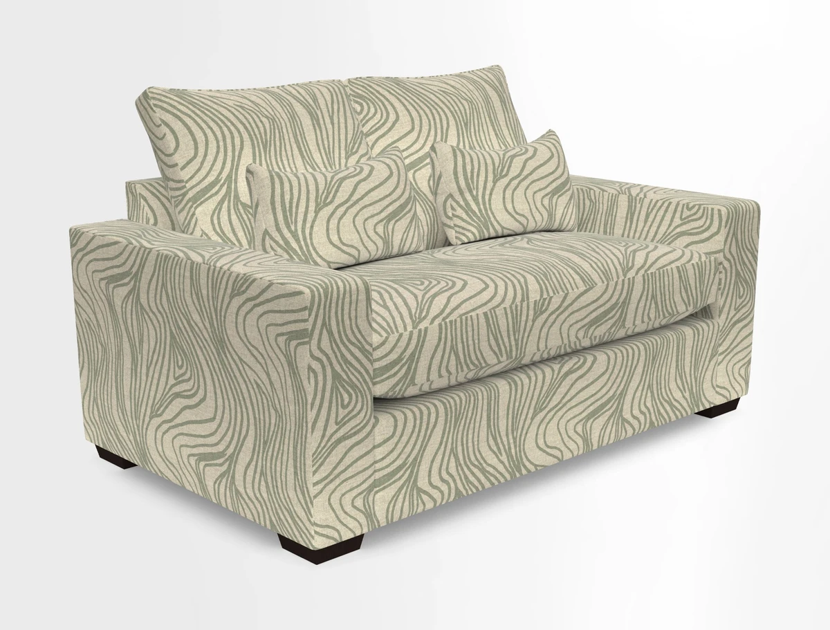 Linear 4 seater sofa in Harpers Bazaar Palette Studio Green with seat cushion in Linwood Romney Wool Forest