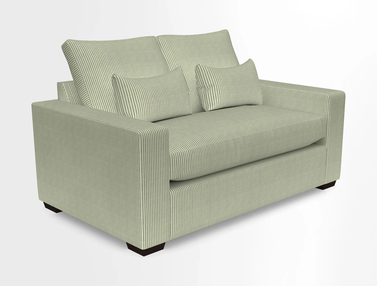 Linear 4 seater sofa in Harpers Bazaar Palette Studio Green with seat cushion in Linwood Romney Wool Forest