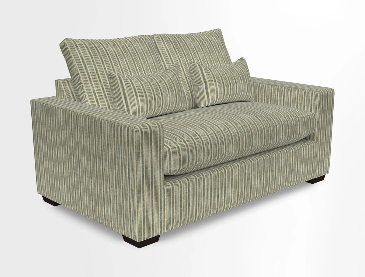 Linear 4 seater sofa in Harpers Bazaar Palette Studio Green with seat cushion in Linwood Romney Wool Forest