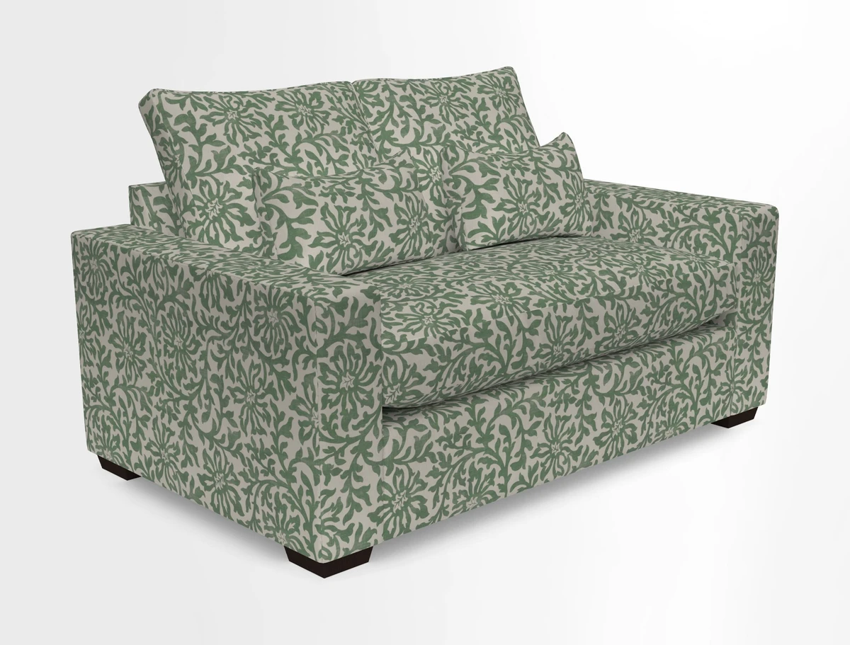 Linear 4 seater sofa in Harpers Bazaar Palette Studio Green with seat cushion in Linwood Romney Wool Forest