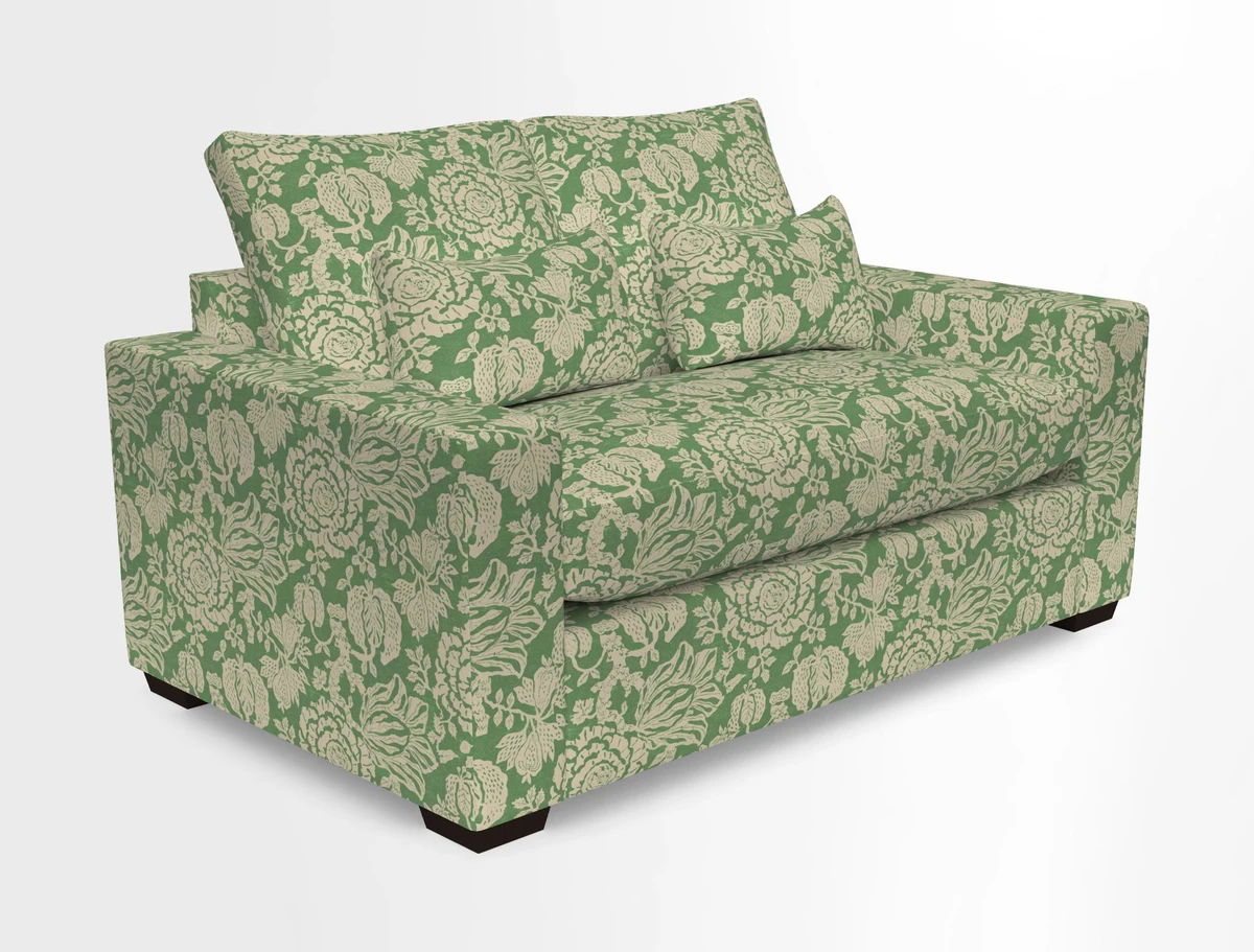 Linear 4 seater sofa in Harpers Bazaar Palette Studio Green with seat cushion in Linwood Romney Wool Forest
