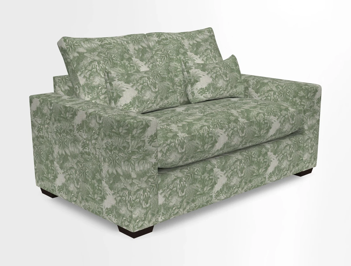 Linear 4 seater sofa in Harpers Bazaar Palette Studio Green with seat cushion in Linwood Romney Wool Forest