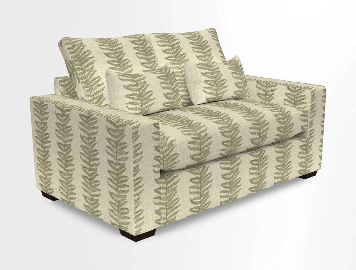 Linear 4 seater sofa in Harpers Bazaar Palette Studio Green with seat cushion in Linwood Romney Wool Forest